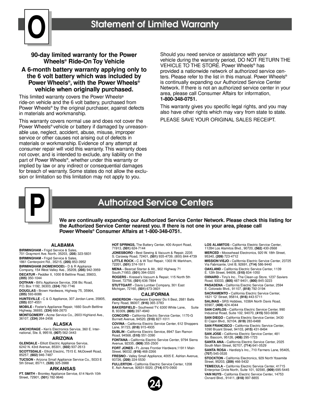 Fisher-Price 74518 owner manual Statement of Limited Warranty, Authorized Service Centers 