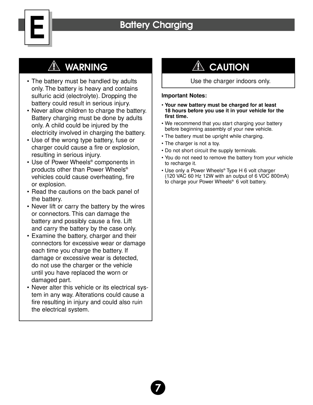 Fisher-Price 74518 owner manual Battery Charging, Important Notes 