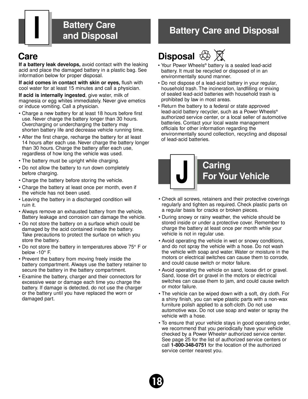 Fisher-Price 74527 owner manual Battery Care and Disposal, Caring 