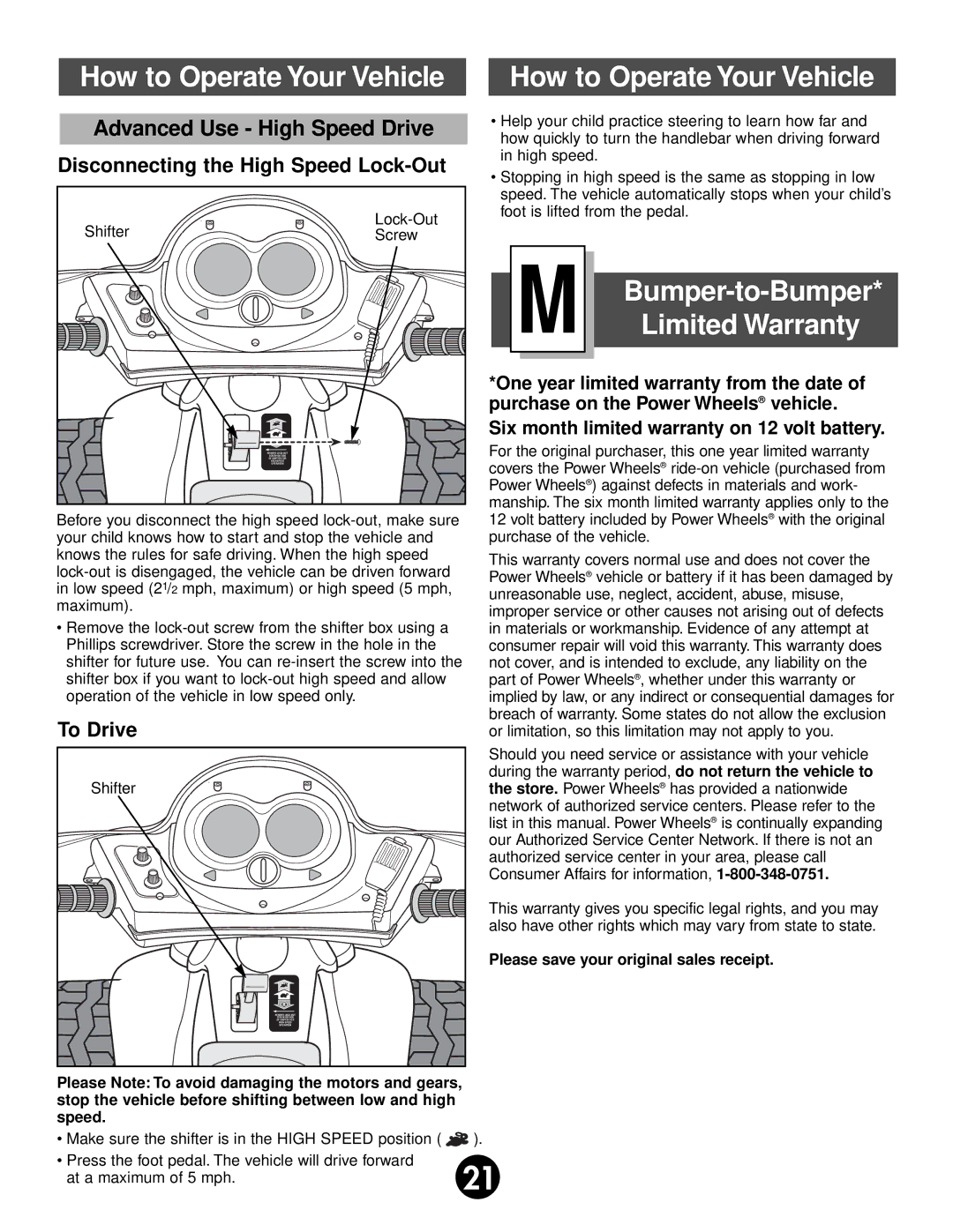 Fisher-Price 74527 owner manual Bumper-to-Bumper, Advanced Use High Speed Drive 