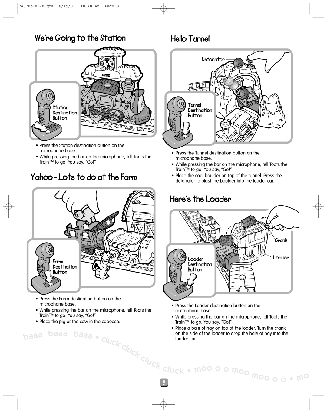 Fisher-Price 74878 instruction sheet Detonator Station, Farm Destination Button Tunnel 
