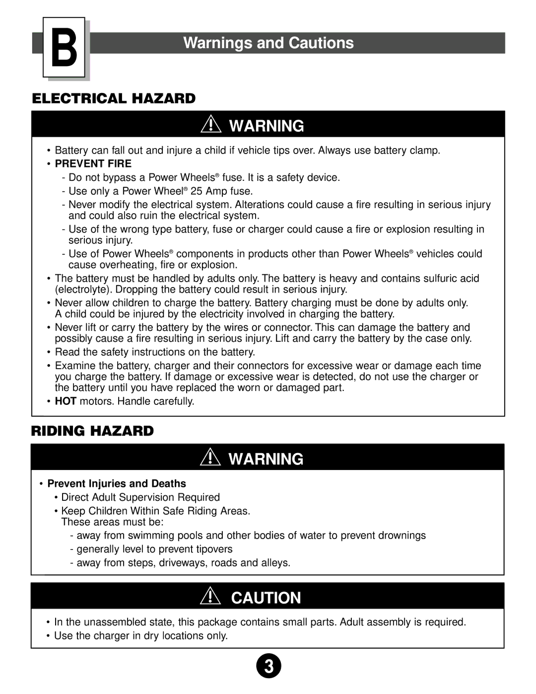 Fisher-Price 75320 owner manual Electrical Hazard, Prevent Injuries and Deaths 