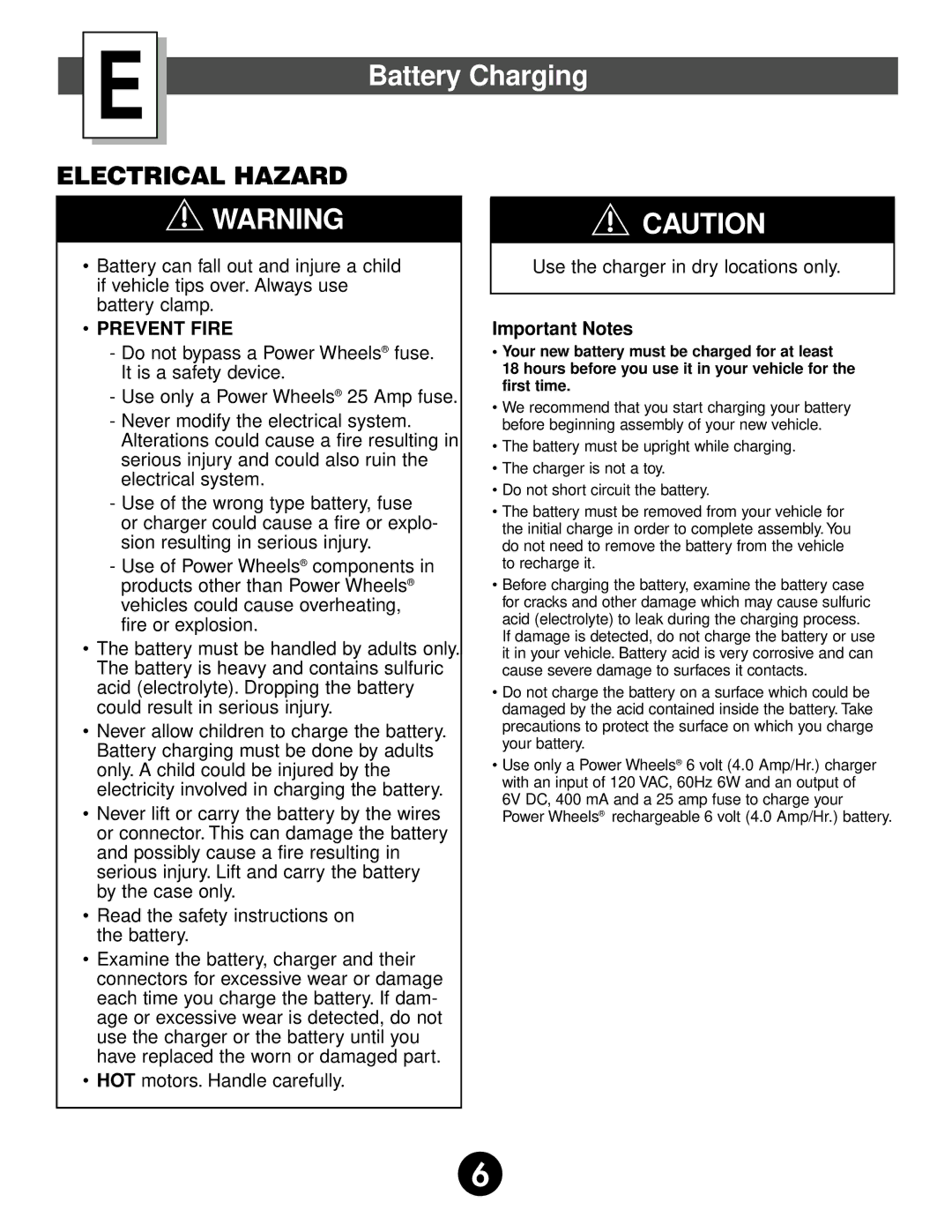 Fisher-Price 75320 owner manual Battery Charging, Important Notes 