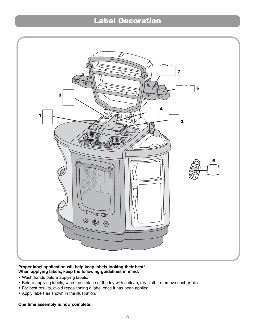 Fisher-Price 75423 instruction sheet Label Decoration, One time assembly is now complete 