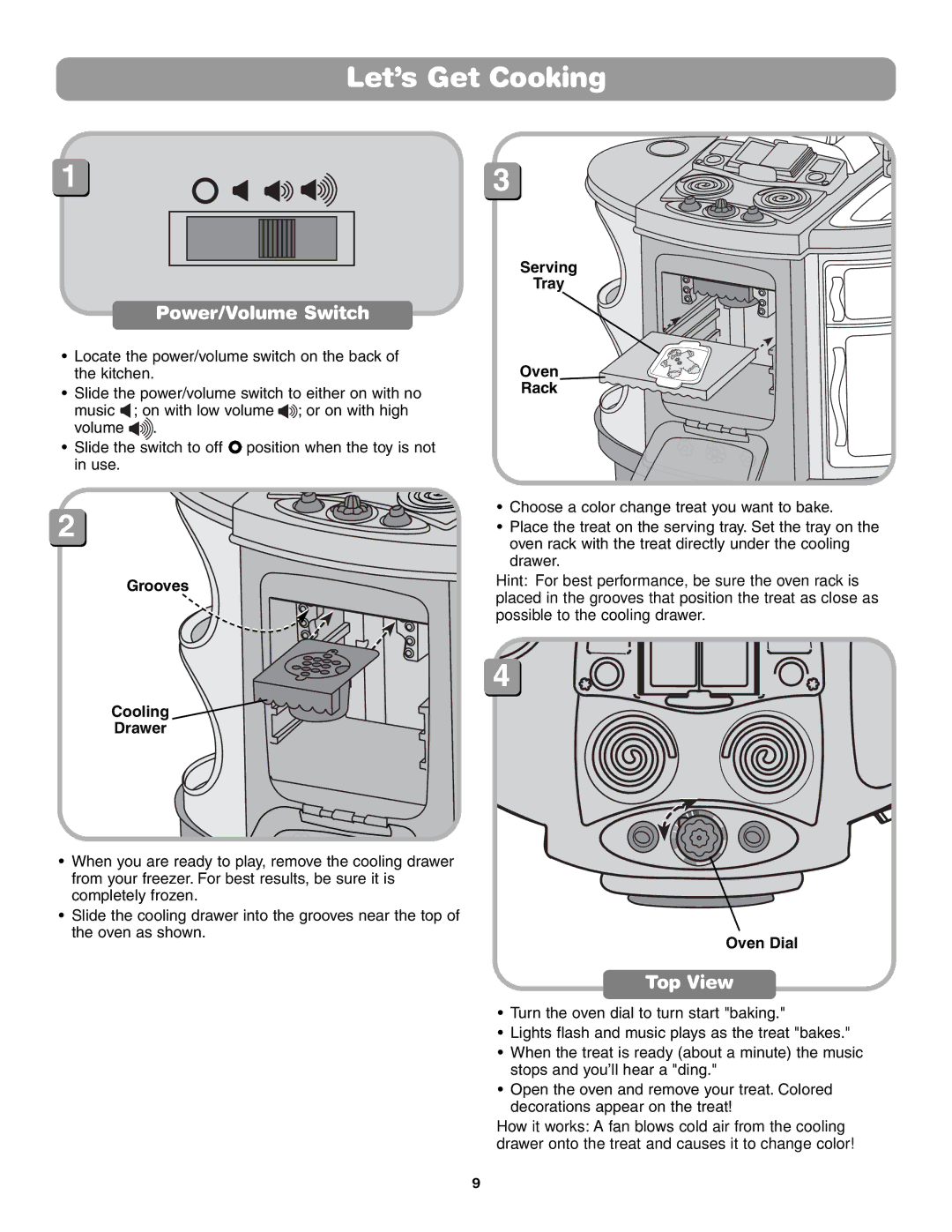 Fisher-Price 75423 Let’s Get Cooking, Power/Volume Switch, Grooves Cooling Drawer, Serving Tray Oven Rack, Oven Dial 