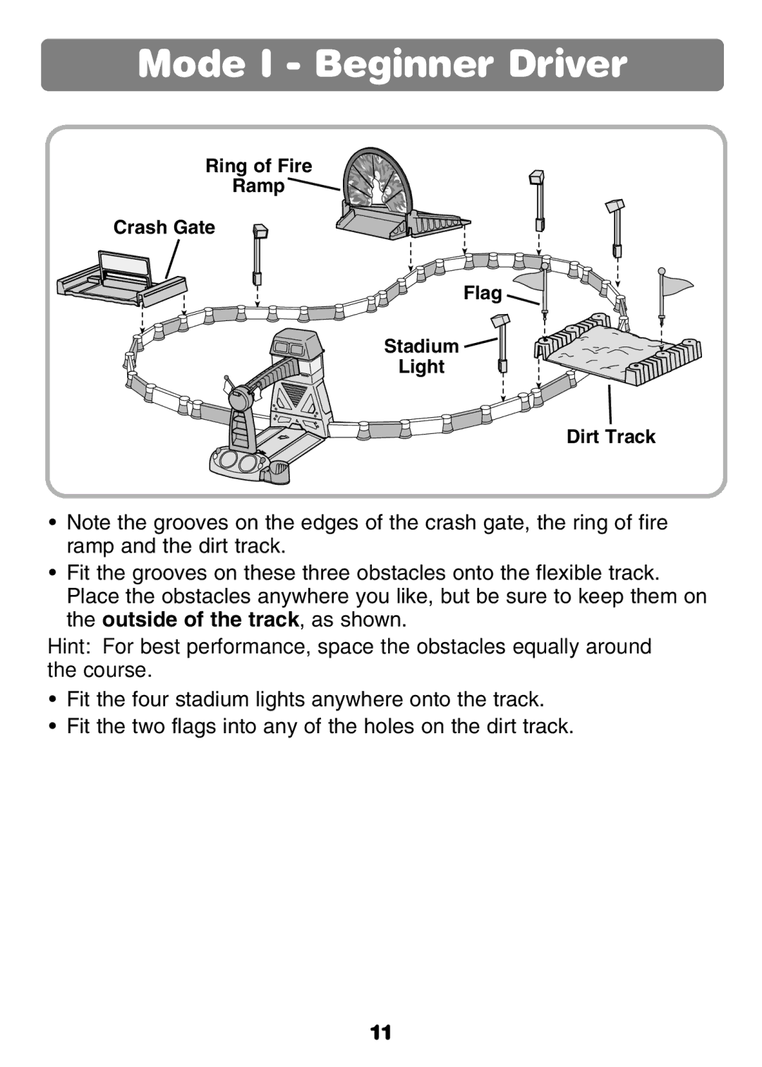 Fisher-Price 77306 instruction sheet Ring of Fire Ramp Crash Gate Flag Stadium Light Dirt Track 