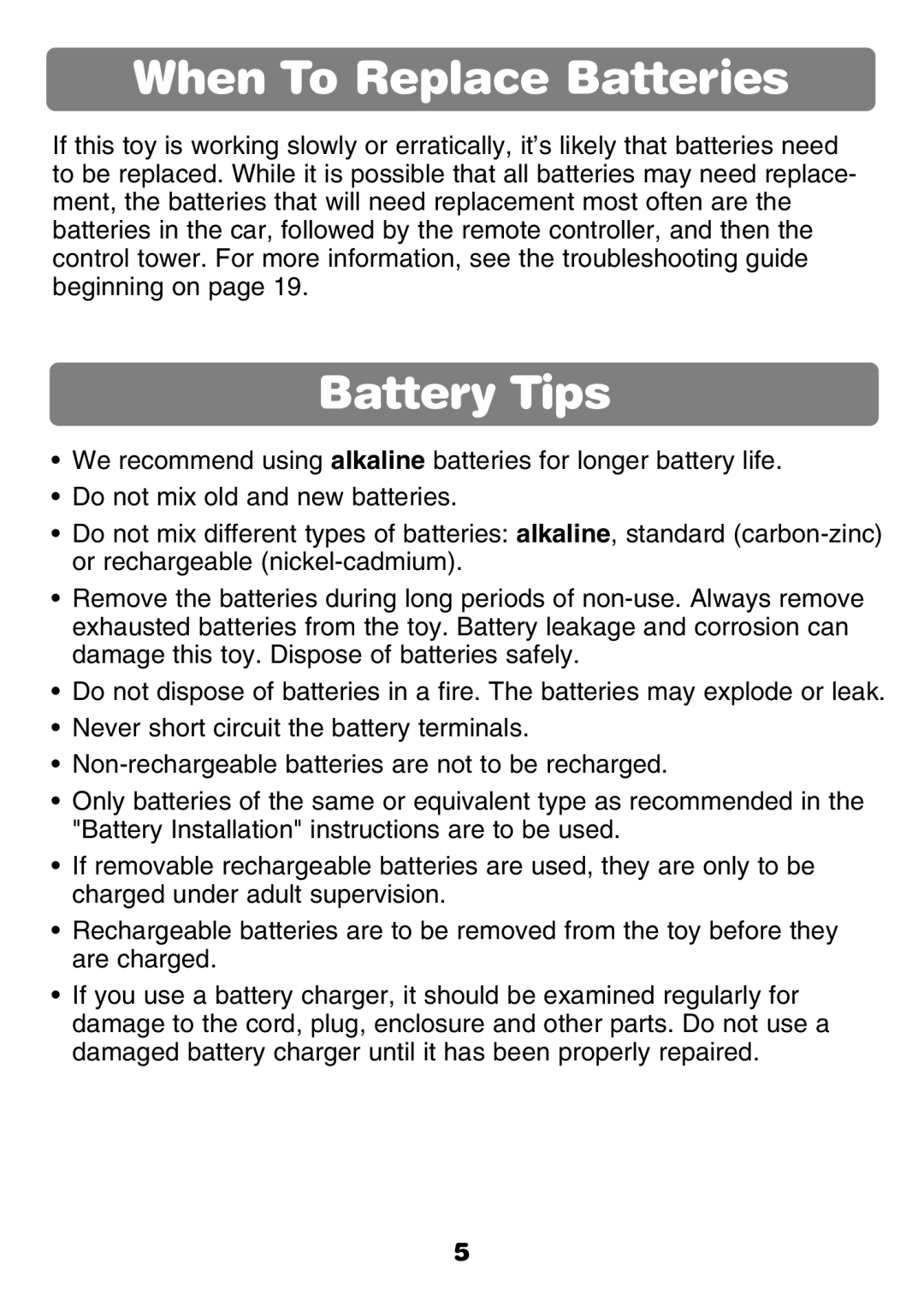 Fisher-Price 77306 instruction sheet When To Replace Batteries, Battery Tips 