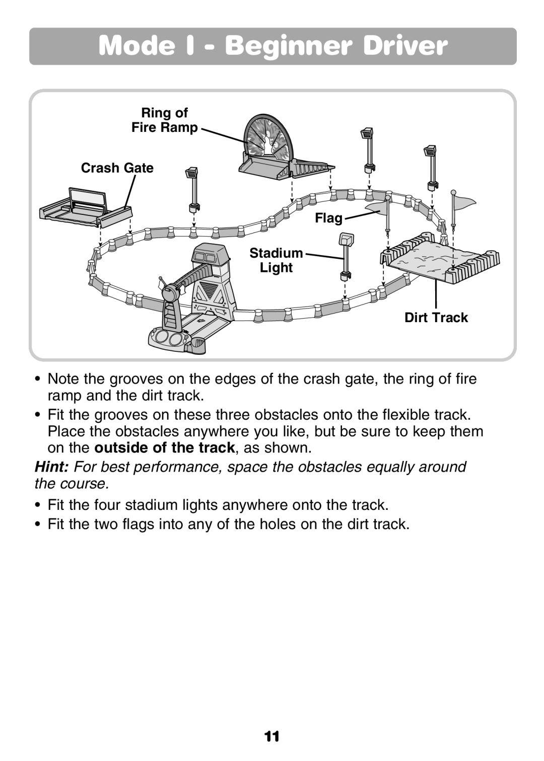 Fisher-Price 77306 instruction sheet Ring Fire Ramp Crash Gate Flag Stadium Light Dirt Track 