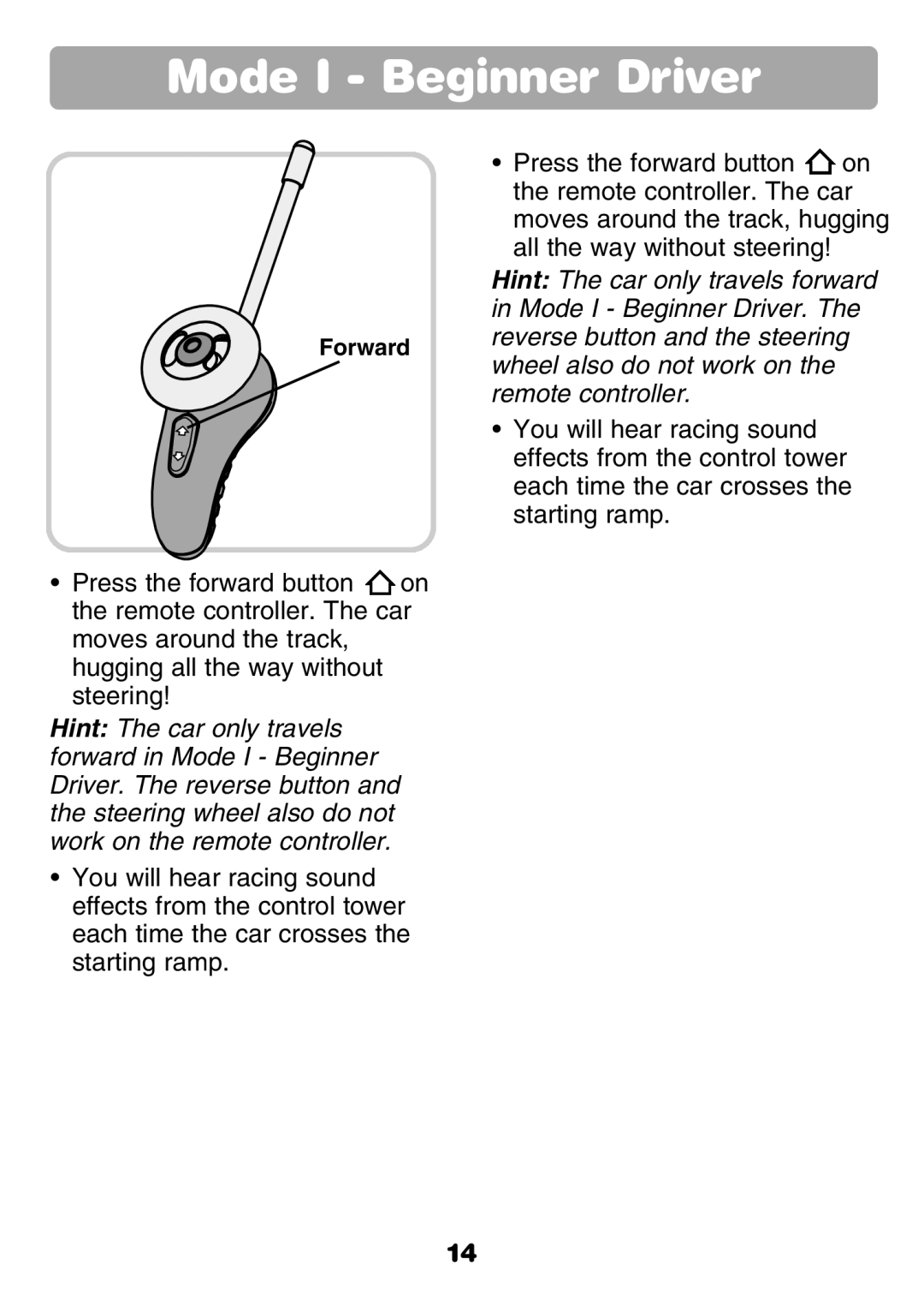 Fisher-Price 77306 instruction sheet Forward 