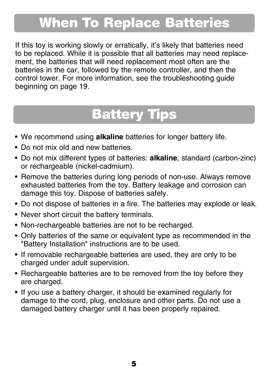 Fisher-Price 77306 instruction sheet When To Replace Batteries, Battery Tips 