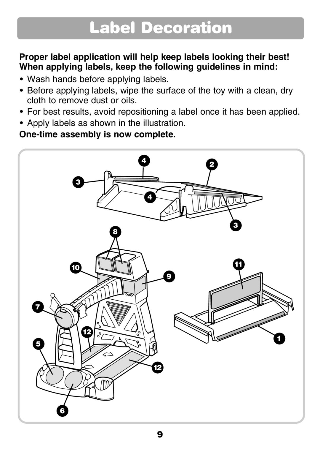 Fisher-Price 77306 instruction sheet Label Decoration 