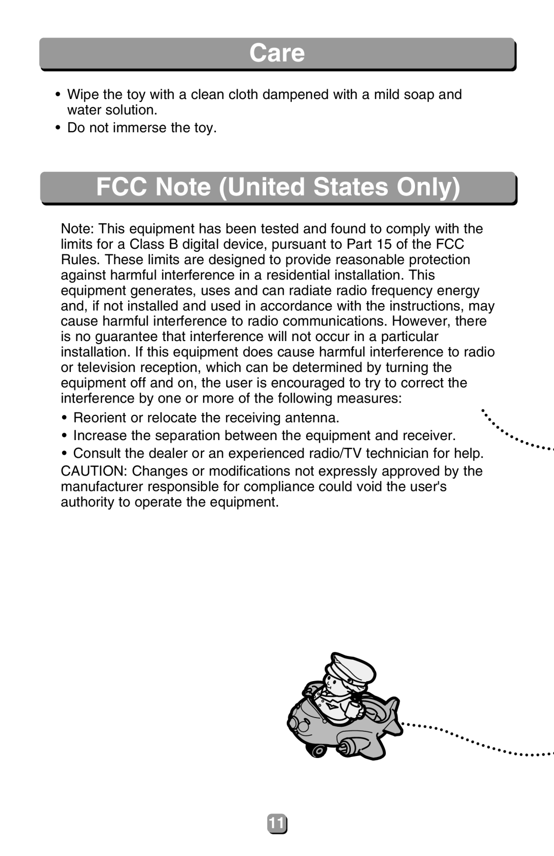 Fisher-Price 77831 instruction sheet Care, FCC Note United States Only 