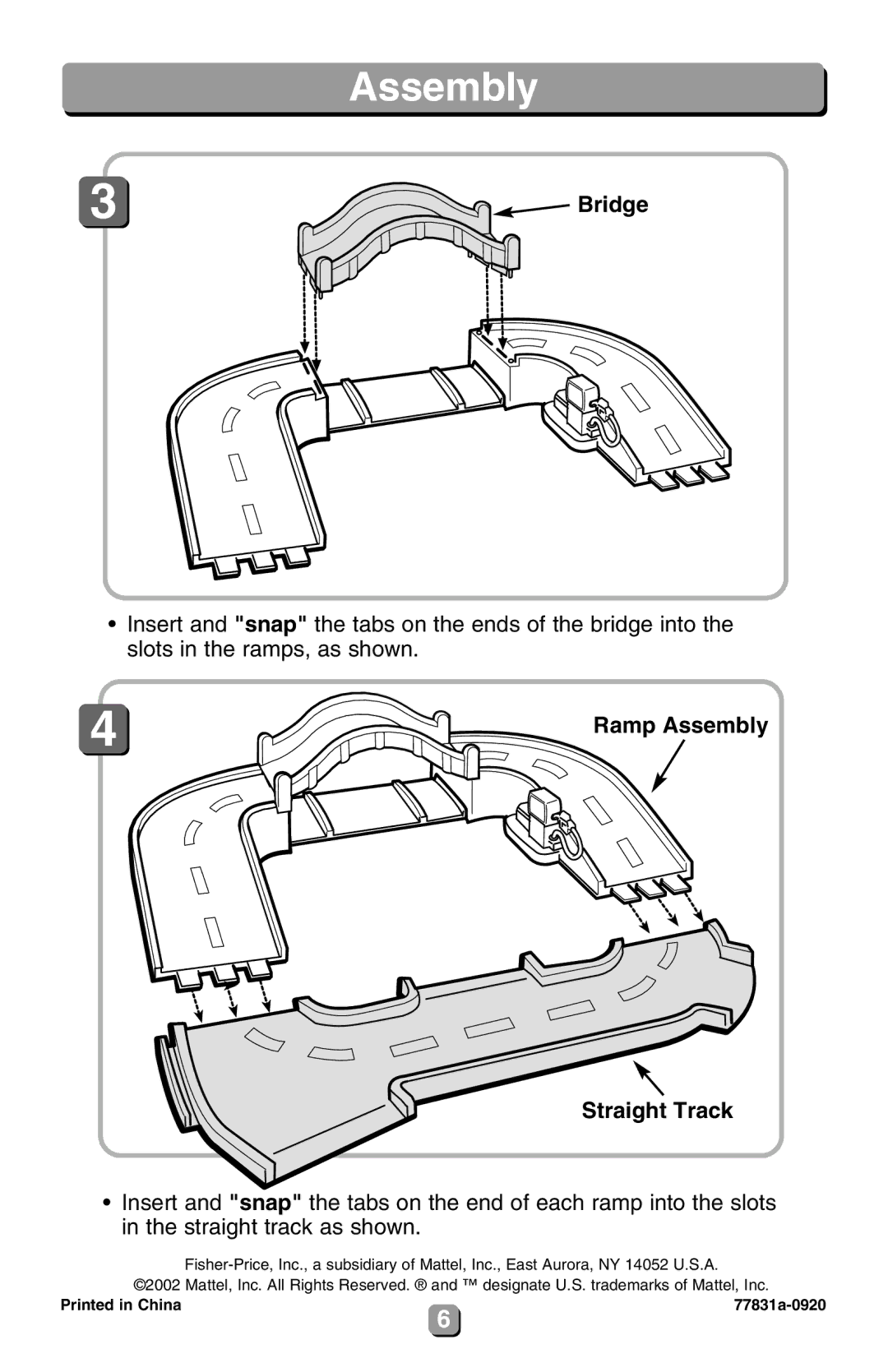 Fisher-Price 77831 instruction sheet Bridge, Ramp Assembly 