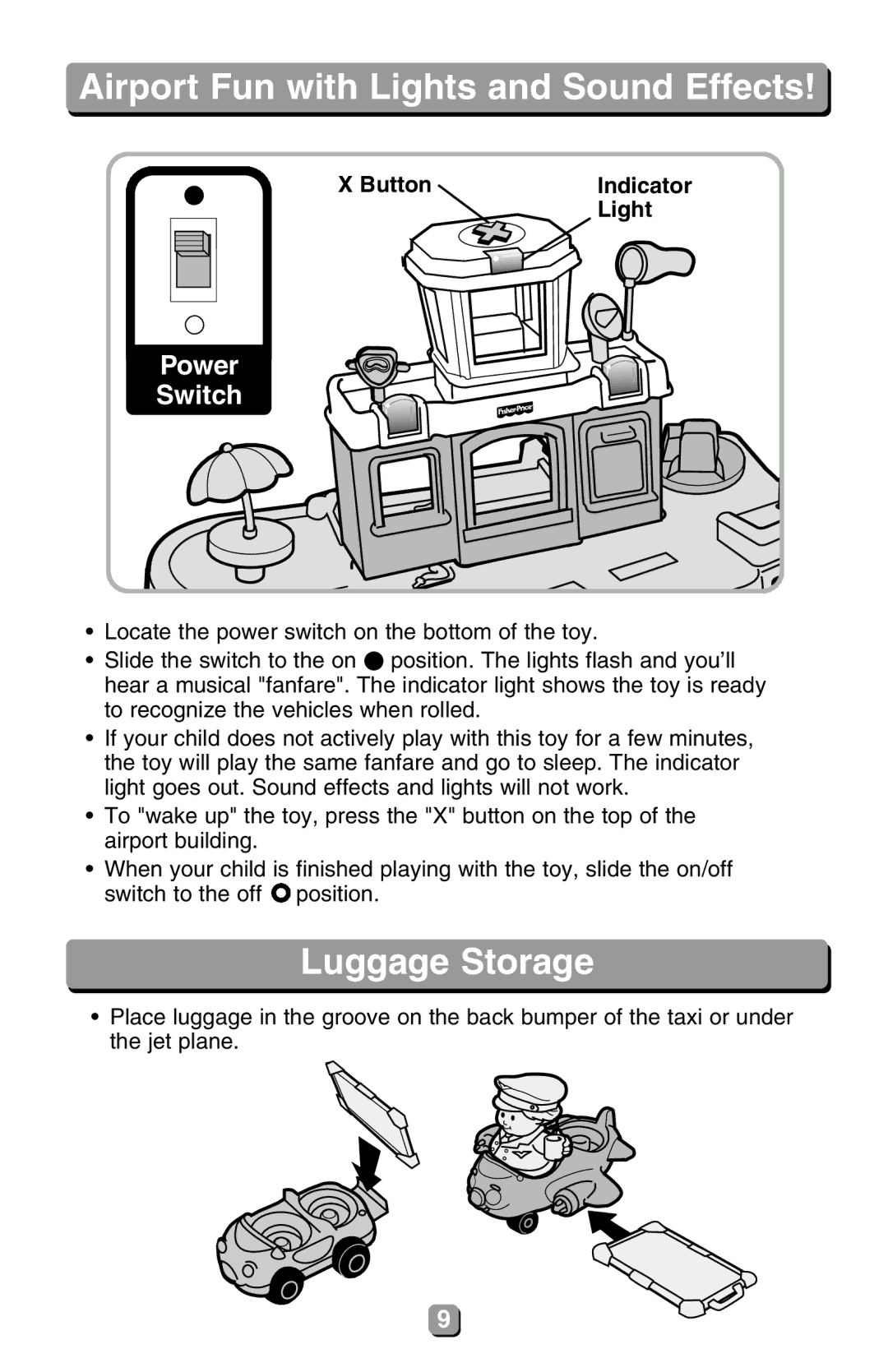 Fisher-Price 77831 instruction sheet Airport Fun with Lights and Sound Effects, Button Indicator Light 