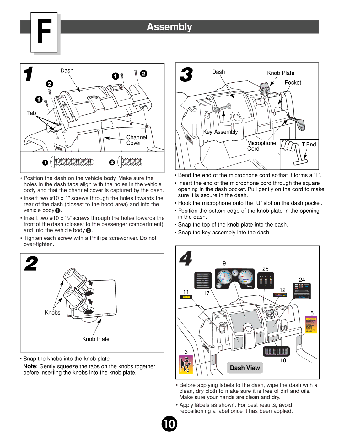 Fisher-Price 78490 owner manual Assembly, Dash View 