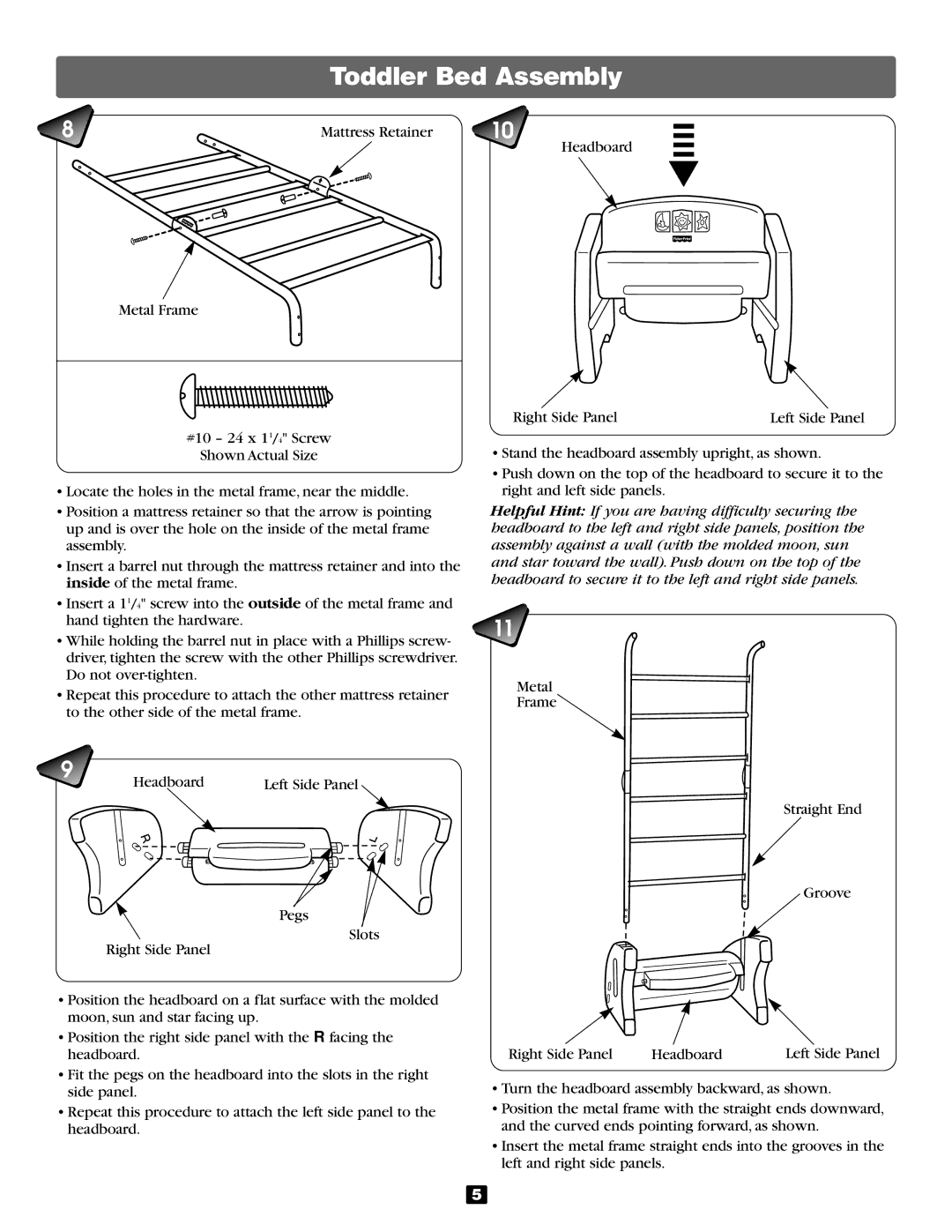 Fisher-Price 79415 manual Toddler Bed Assembly 