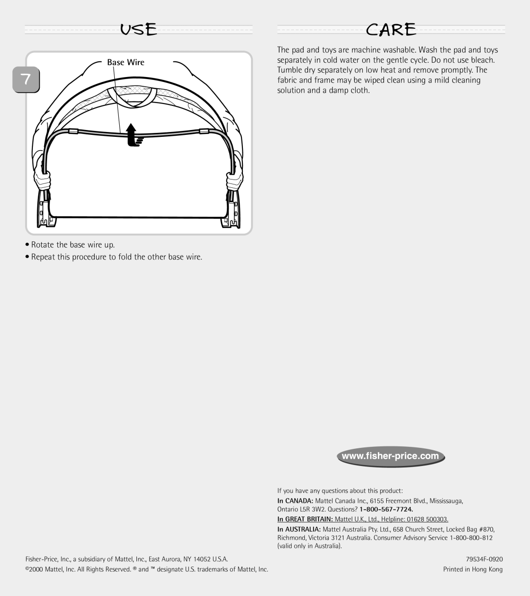 Fisher-Price 79546, 79534, 79545 manual Usecare 