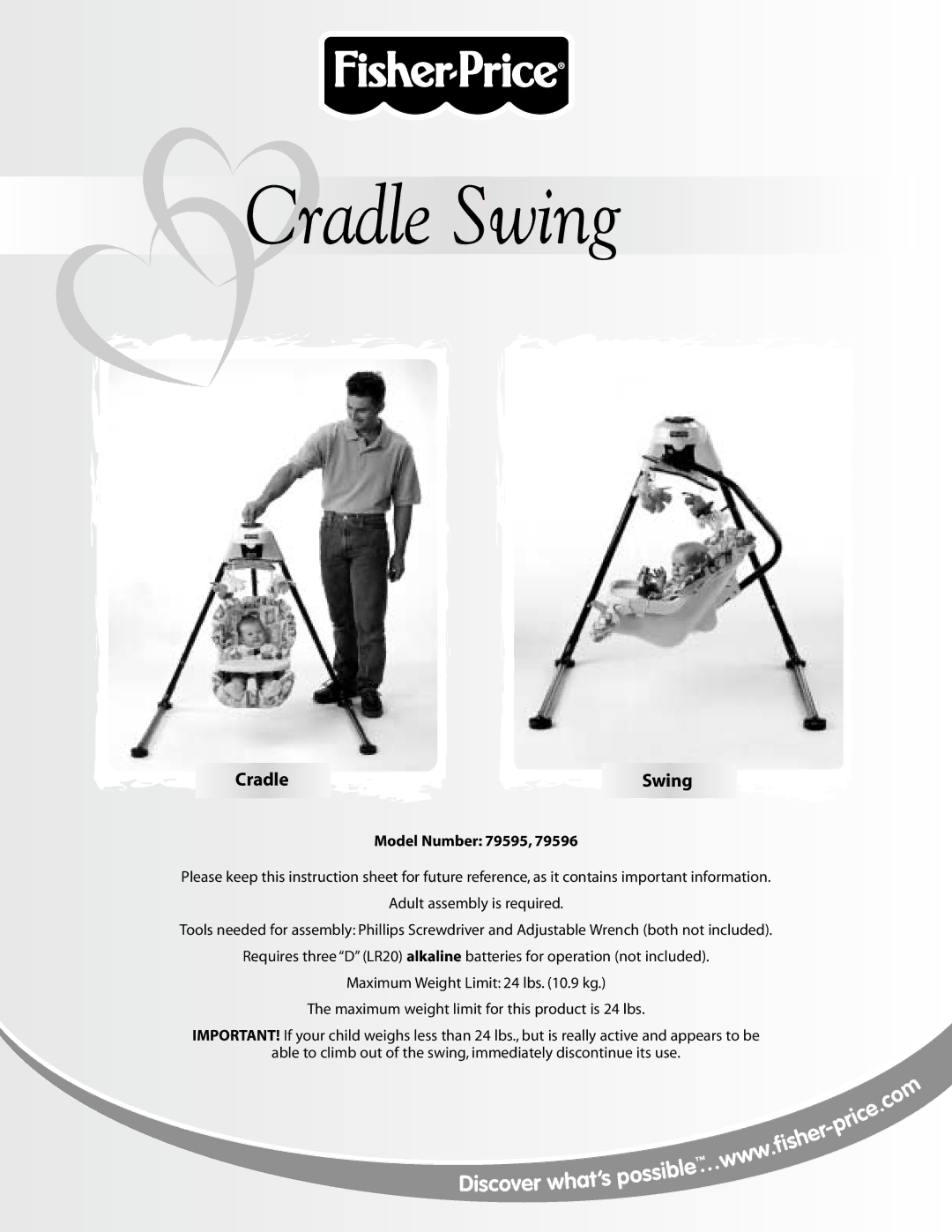 Fisher-Price 79596 instruction sheet Cradle Swing, Model Number 79595 