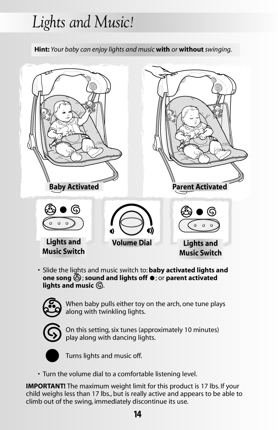 Fisher-Price 79618 instruction sheet Lights and Music, Baby Activated 