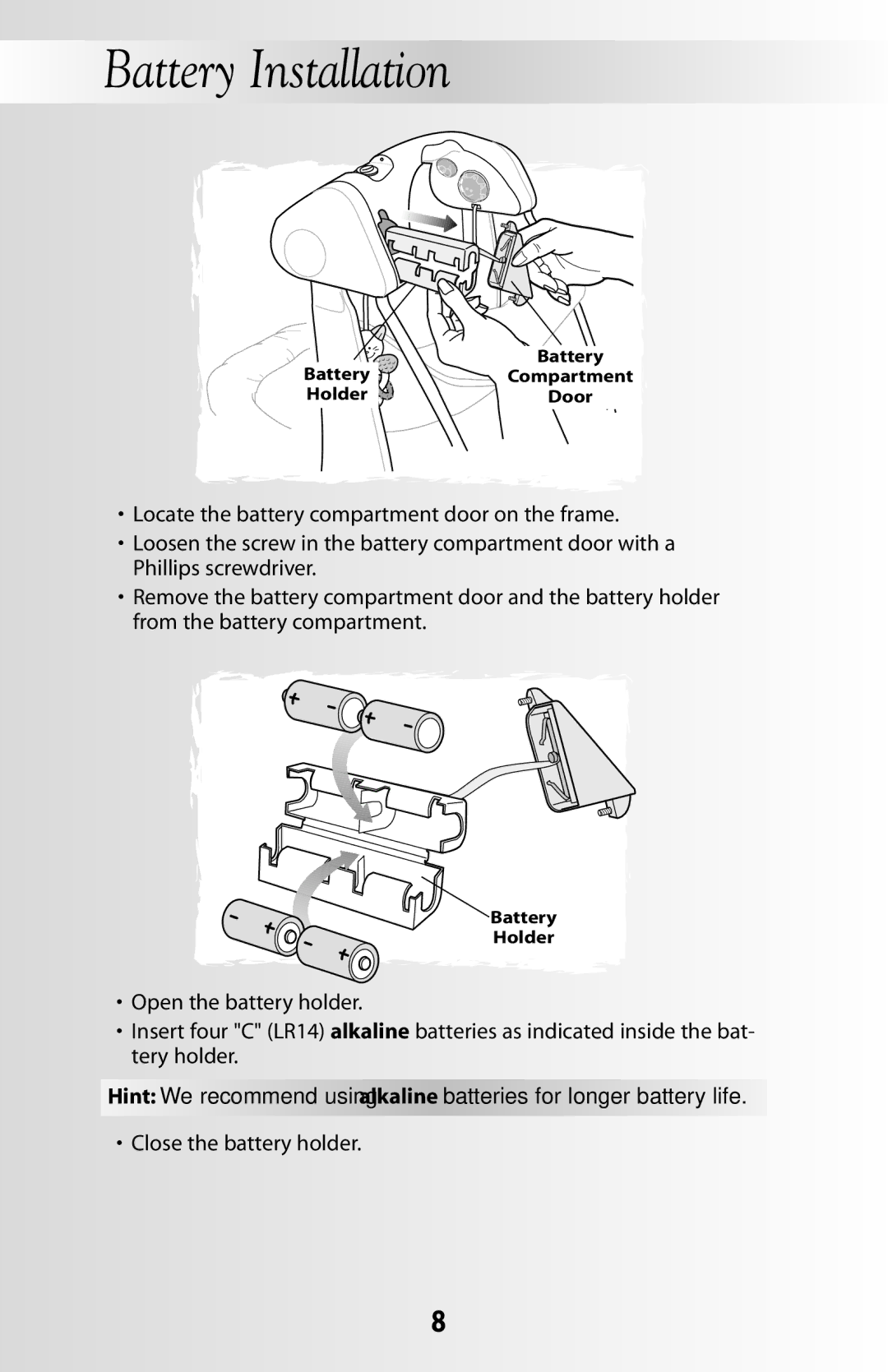 Fisher-Price 79618 instruction sheet Battery Installation 