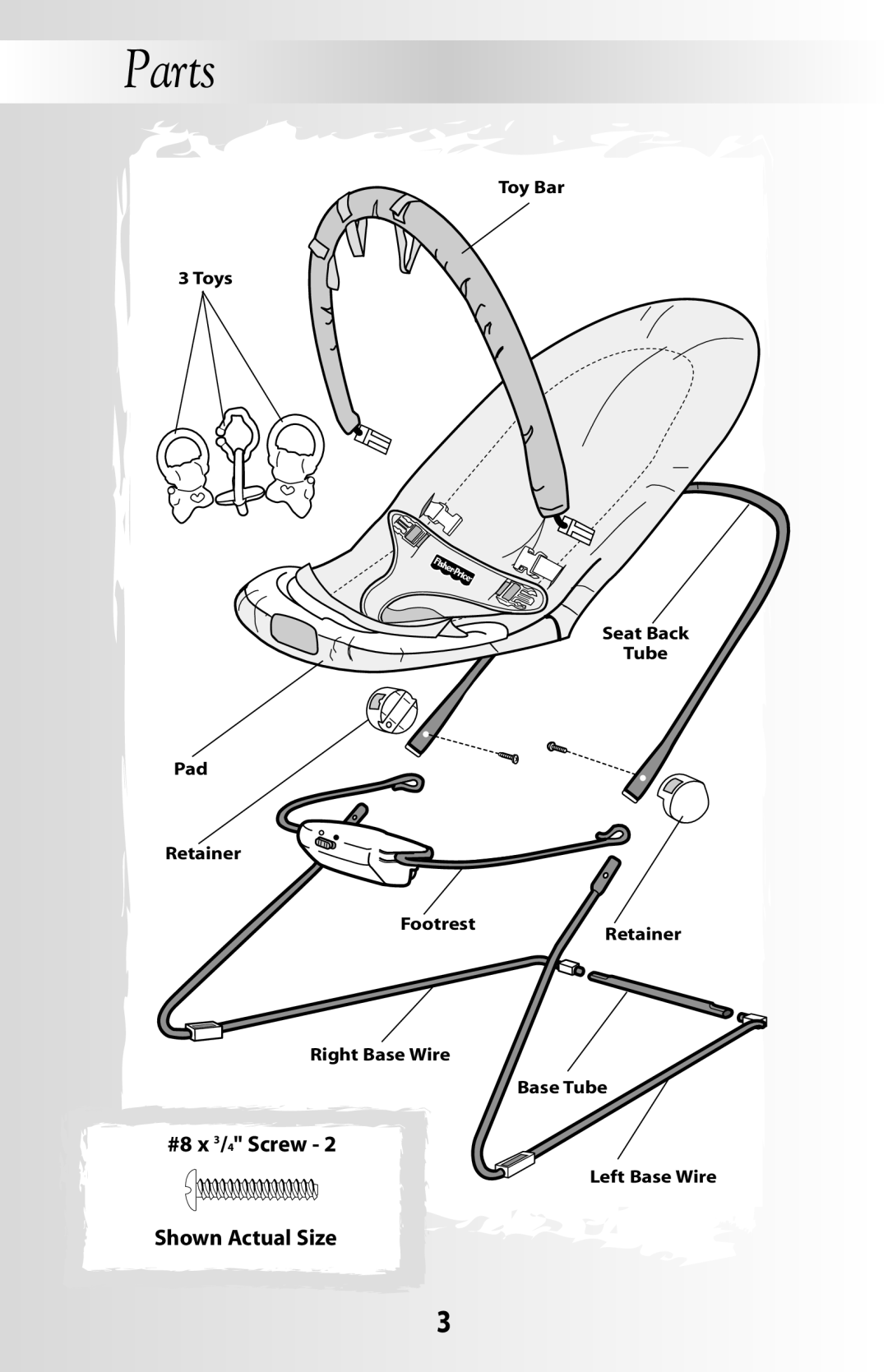 Fisher-Price 79619 instruction sheet Parts, #8 x 3/4 Screw, Shown Actual Size 