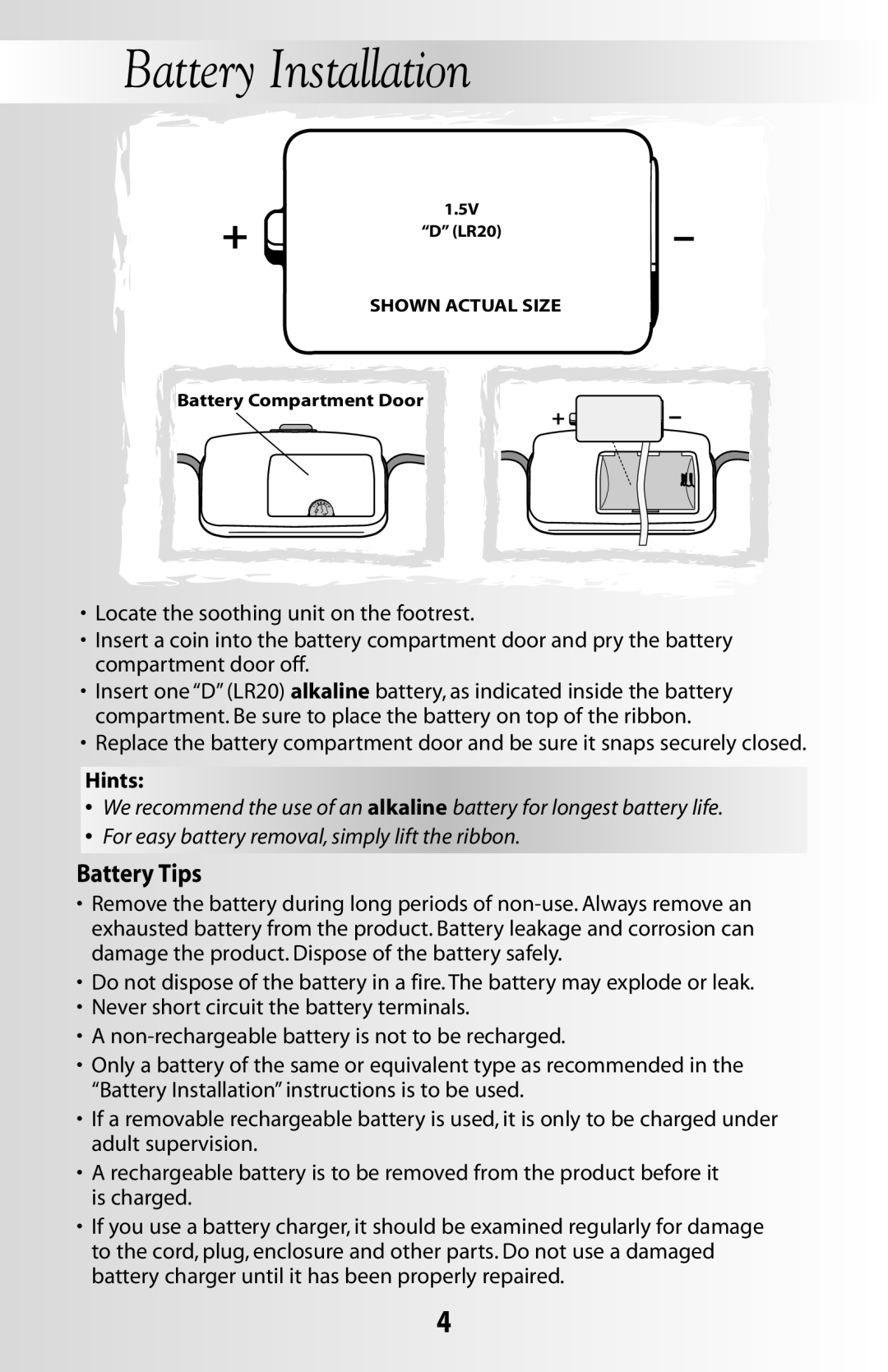 Fisher-Price 79619 instruction sheet Battery Installation, Battery Tips, Hints 