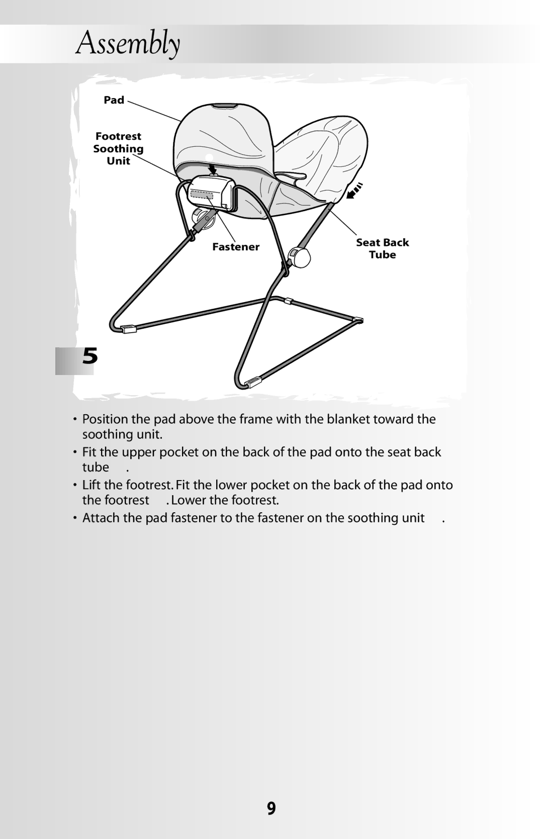 Fisher-Price 79619 instruction sheet Pad Footrest Soothing Unit Fastener 