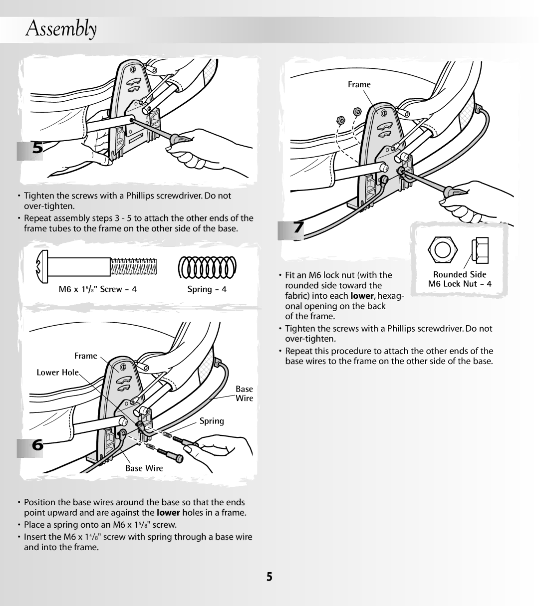 Fisher-Price 79652 instruction sheet Rounded Side M6 Lock Nut Frame Lower Hole Base Wire Spring 