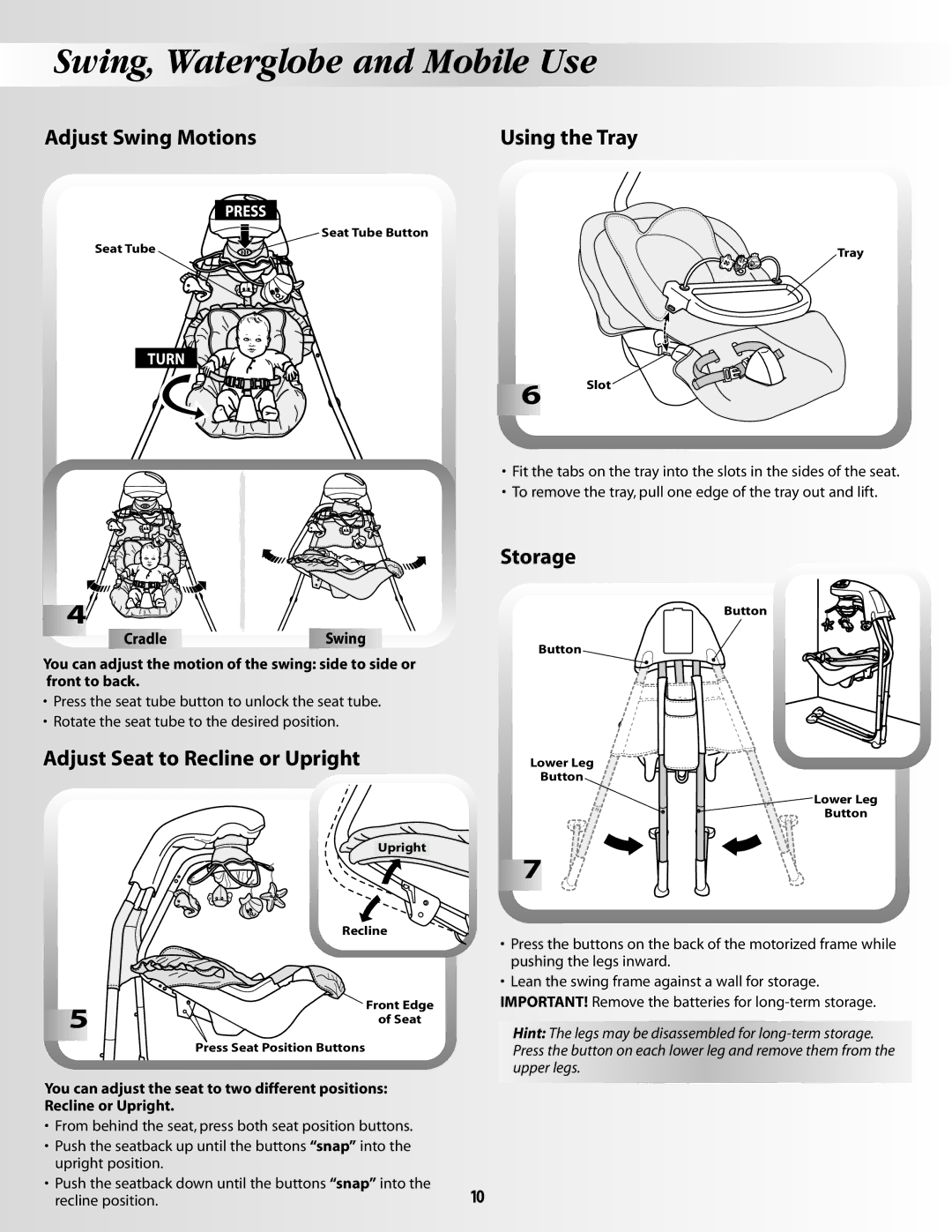 Fisher-Price 79667 instruction sheet Adjust Swing Motions Using the Tray 