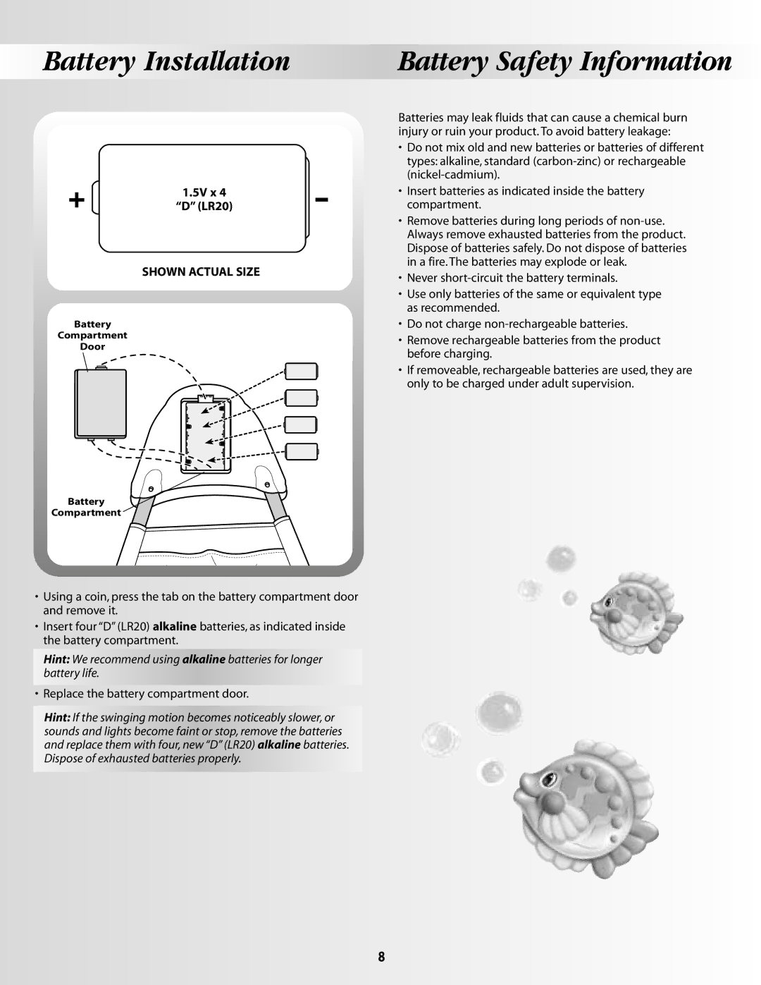 Fisher-Price 79667 instruction sheet Safety, 5V x LR20 