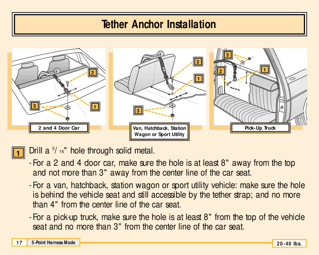 Fisher-Price 79711 owner manual Drill a, Not more than 3 away from the center line of the car seat 