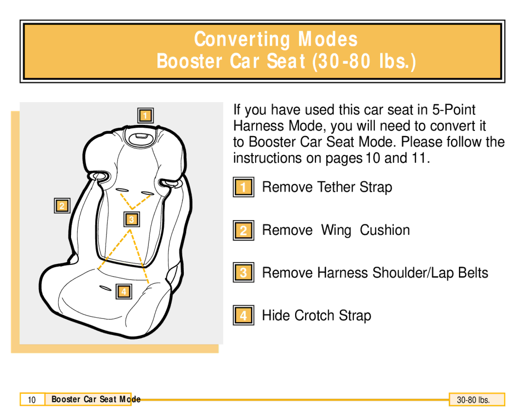 Fisher-Price 79711 owner manual Converting Modes Booster Car Seat 30-80 lbs 