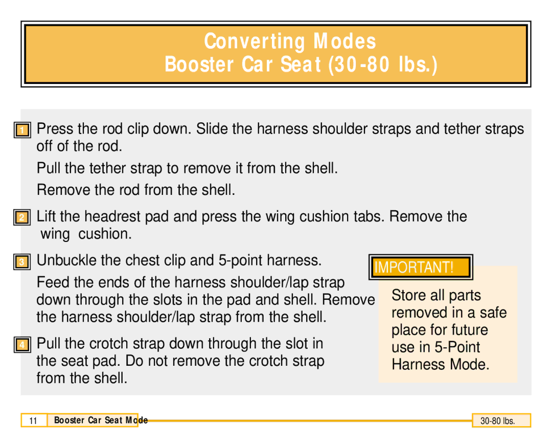 Fisher-Price 79711 owner manual Converting Modes Booster Car Seat 30-80 lbs 