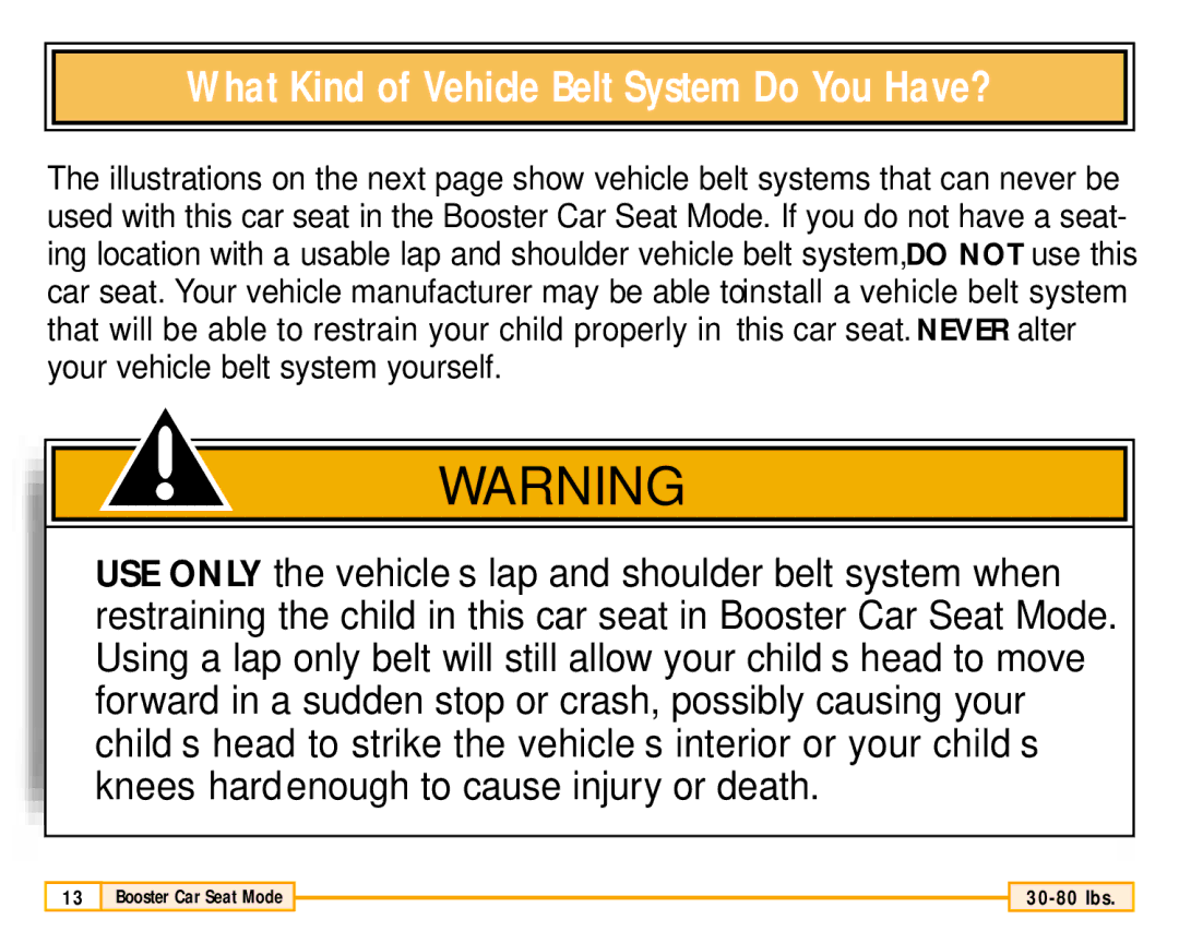 Fisher-Price 79711 owner manual What Kind of Vehicle Belt System Do You Have? 