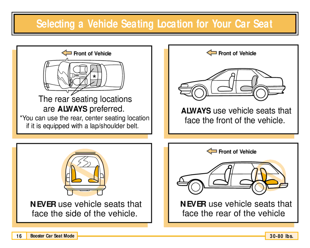 Fisher-Price 79711 owner manual Rear seating locations Are Always preferred 