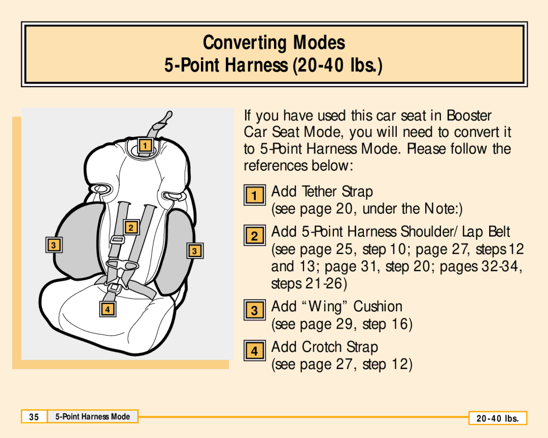 Fisher-Price 79711 owner manual Converting Modes Point Harness 20-40 lbs 