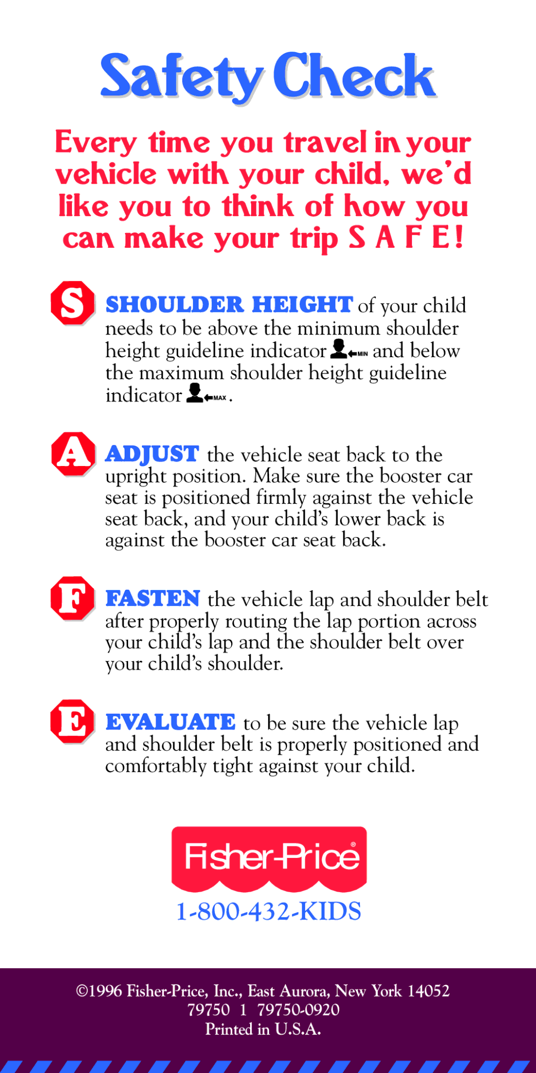 Fisher-Price 79750 owner manual SafetyCheck 