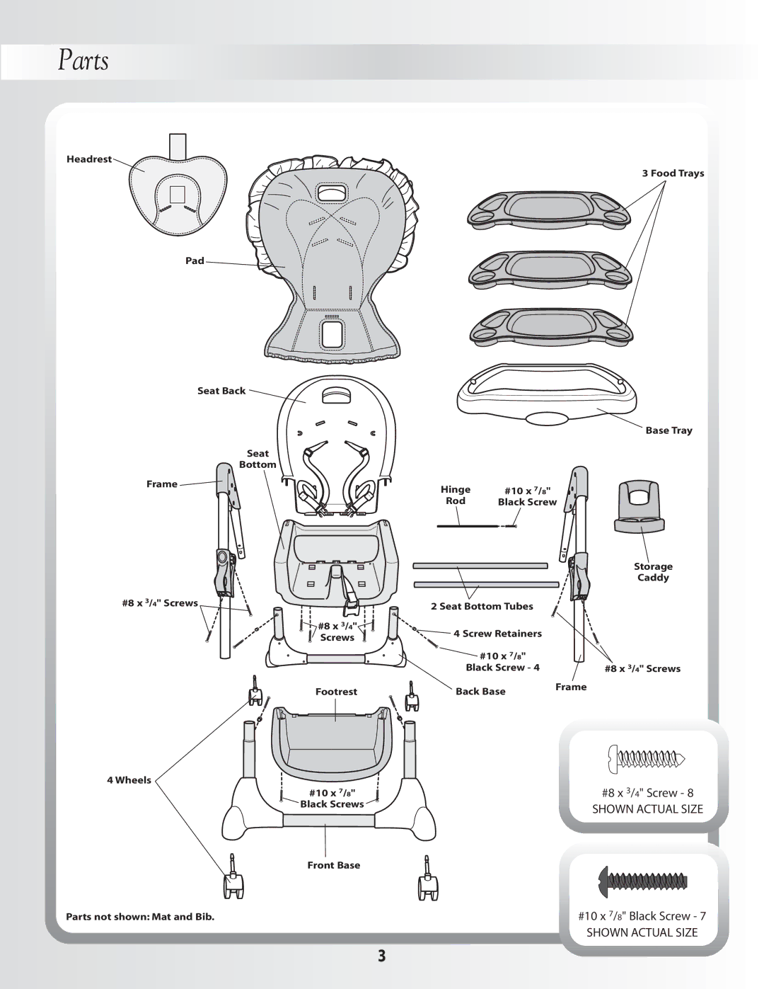 Fisher-Price B0325 instruction sheet Parts, #8 x 3/ 4 Screw 