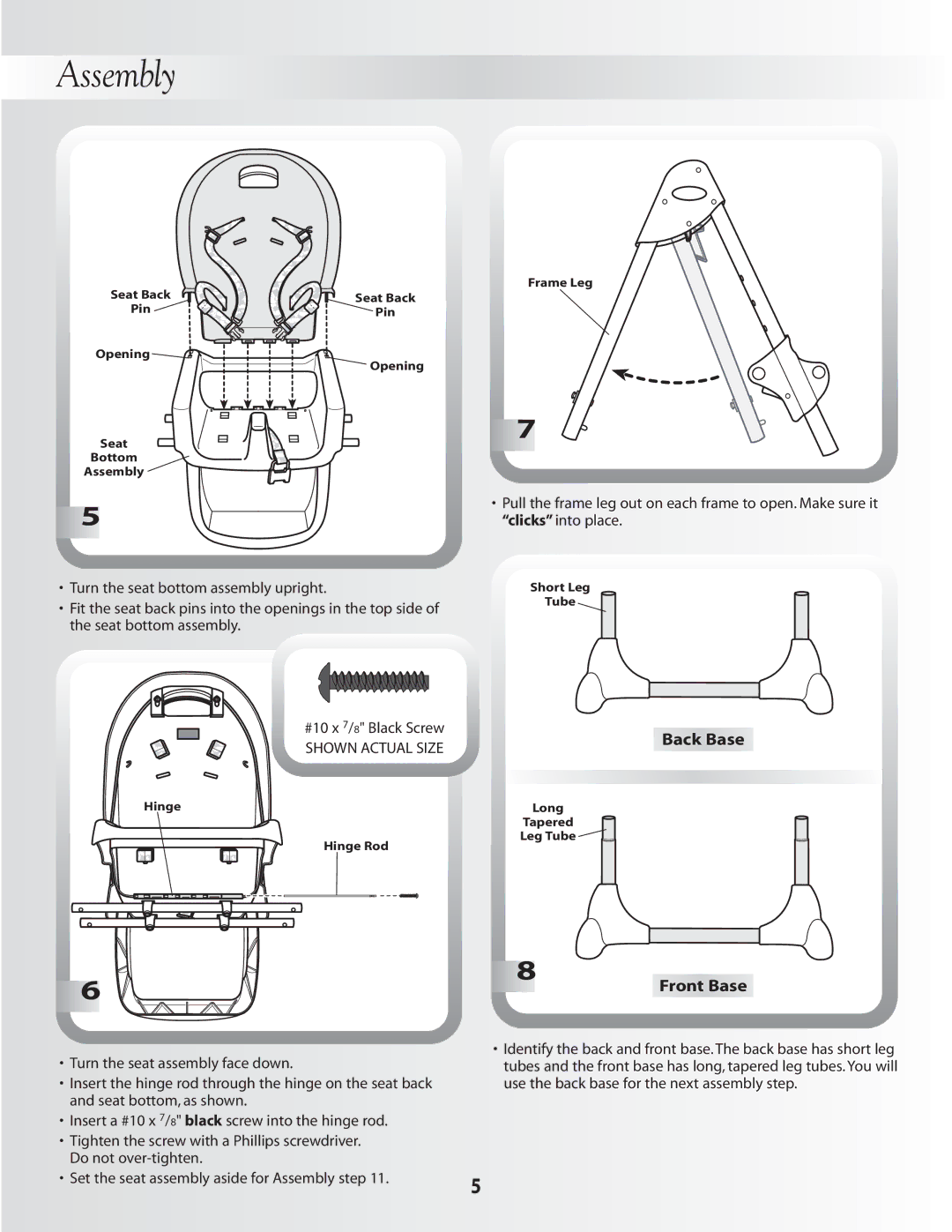 Fisher-Price B0325 instruction sheet Front Base, Back Base 