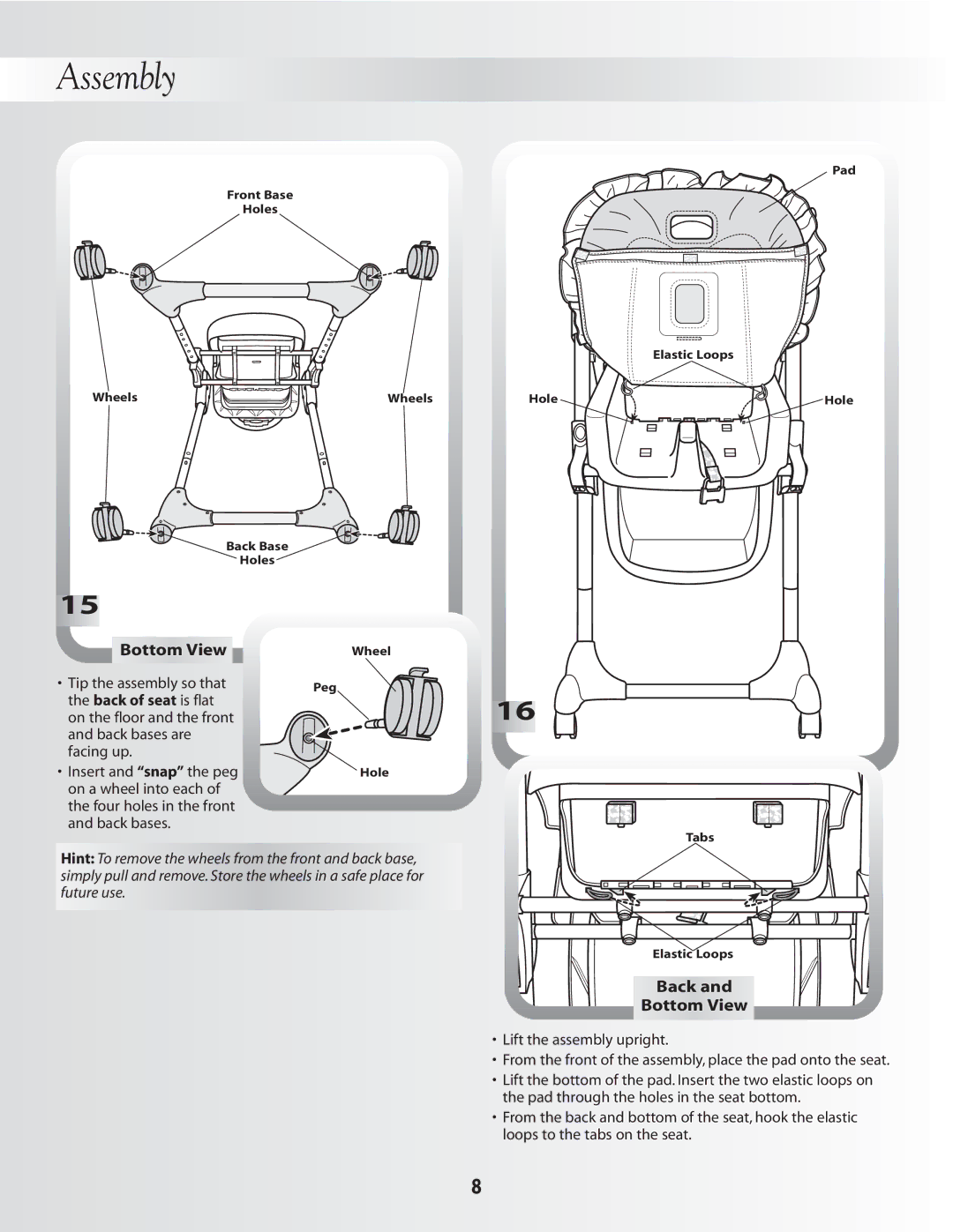 Fisher-Price B0325 instruction sheet Bot t o m Vie w, Back Bottom View 