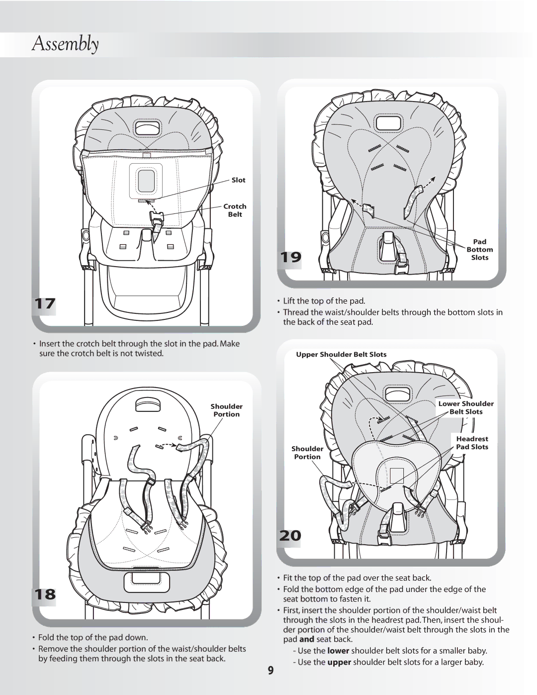 Fisher-Price B0325 instruction sheet Slot Crotch Belt 