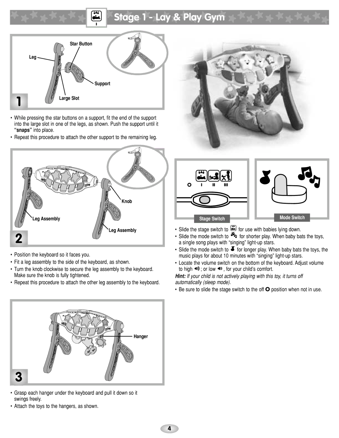 Fisher-Price B0846 instruction sheet Stage 1 Lay & Play Gym 