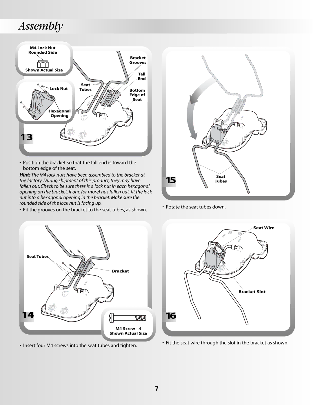 Fisher-Price B1637 manual Fit the grooves on the bracket to the seat tubes, as shown 