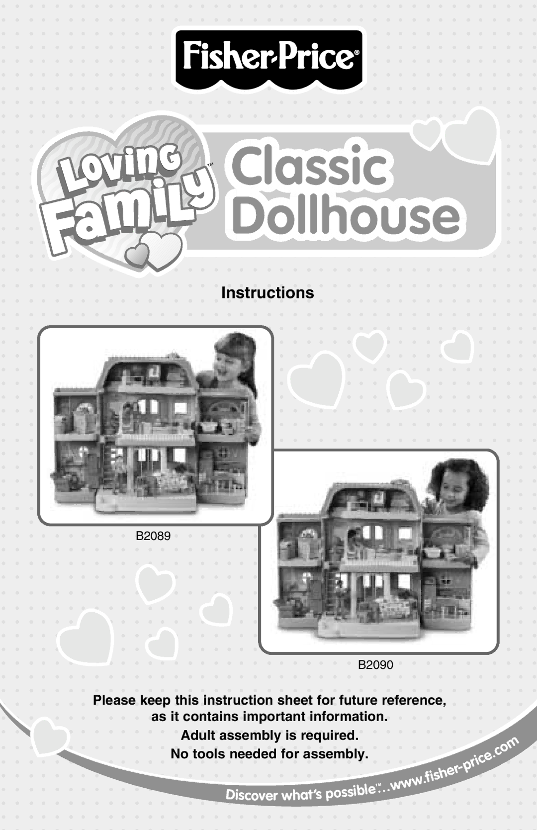 Fisher-Price B2089, B2090 instruction sheet Classic Dollhouse 