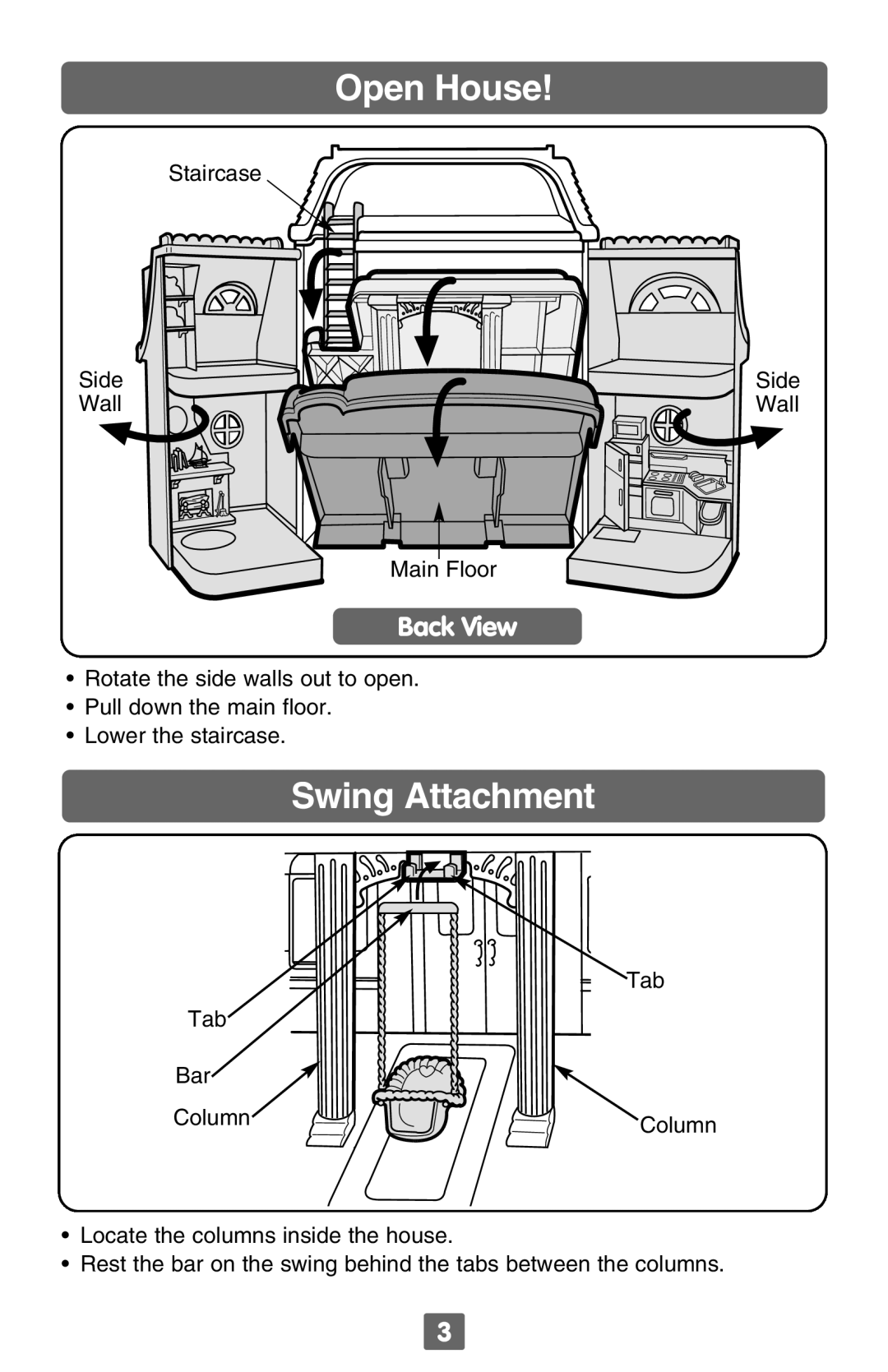 Fisher-Price B2089, B2090 instruction sheet Open House, Swing Attachment 