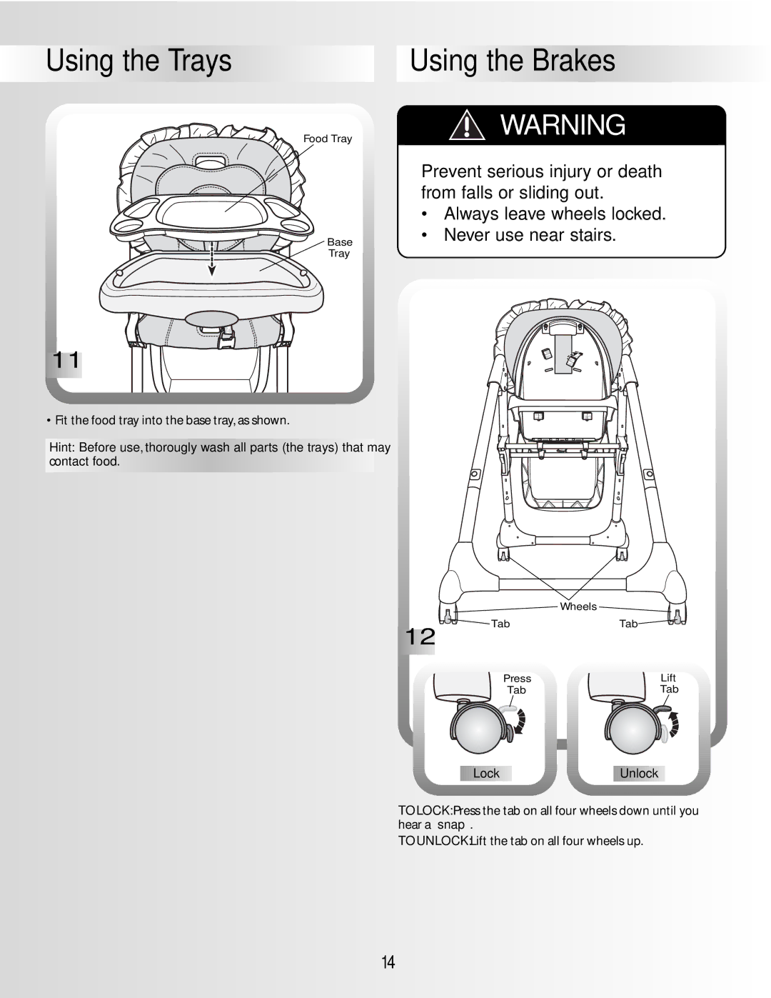 Fisher-Price B2105, B0326 instruction sheet Using the Brakes, Lock 