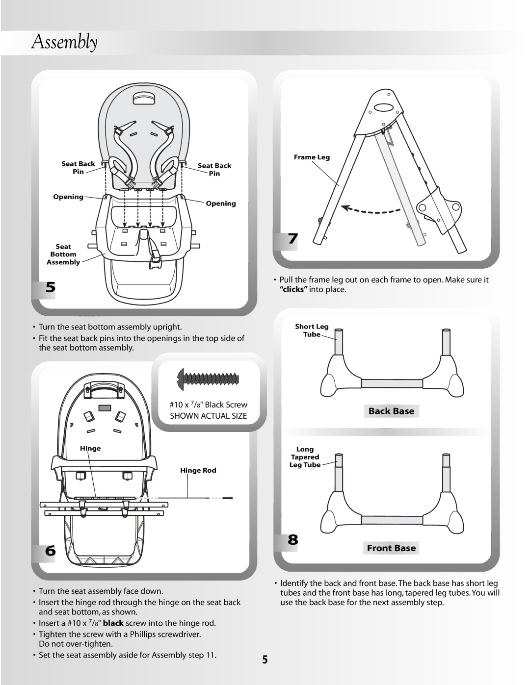 Fisher-Price B0326, B2105 instruction sheet Front Base, Back Base 