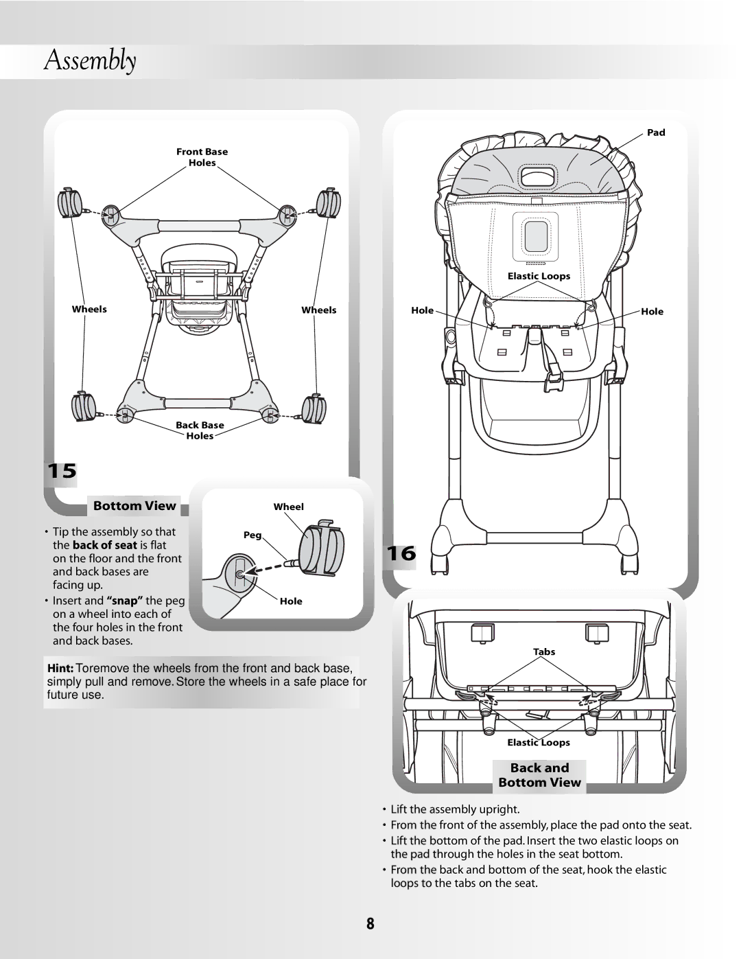 Fisher-Price B2105, B0326 instruction sheet Bot t o m Vie w, Back Bottom View 