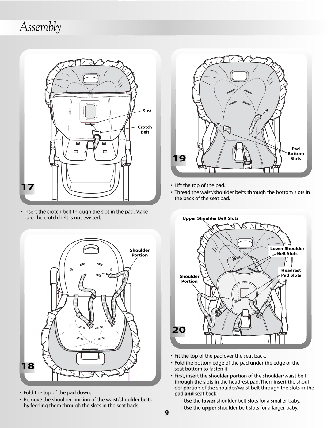 Fisher-Price B0326, B2105 instruction sheet Slot Crotch Belt 