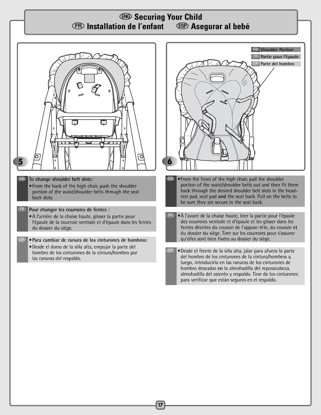 Fisher-Price C4634, B2875, C4630, 79638, C5936 manual To change shoulder belt slots, Pour changer les courroies de fentes 